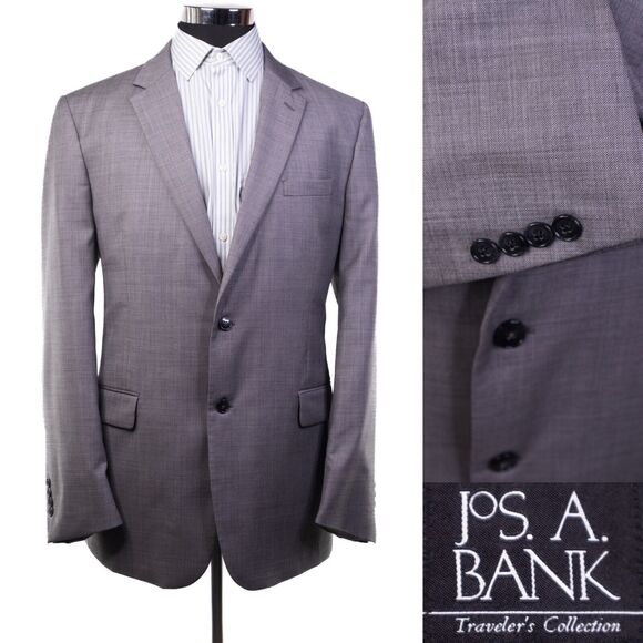 Jos A Bank Mens 40L Traveler's Tailored Wool Blazer Sport Coat Jacket 2 Button - Picture 1 of 12